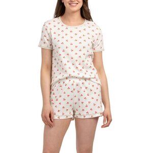 POPPY & CLAY White Dream Away Cherry Shorts Pajama Set